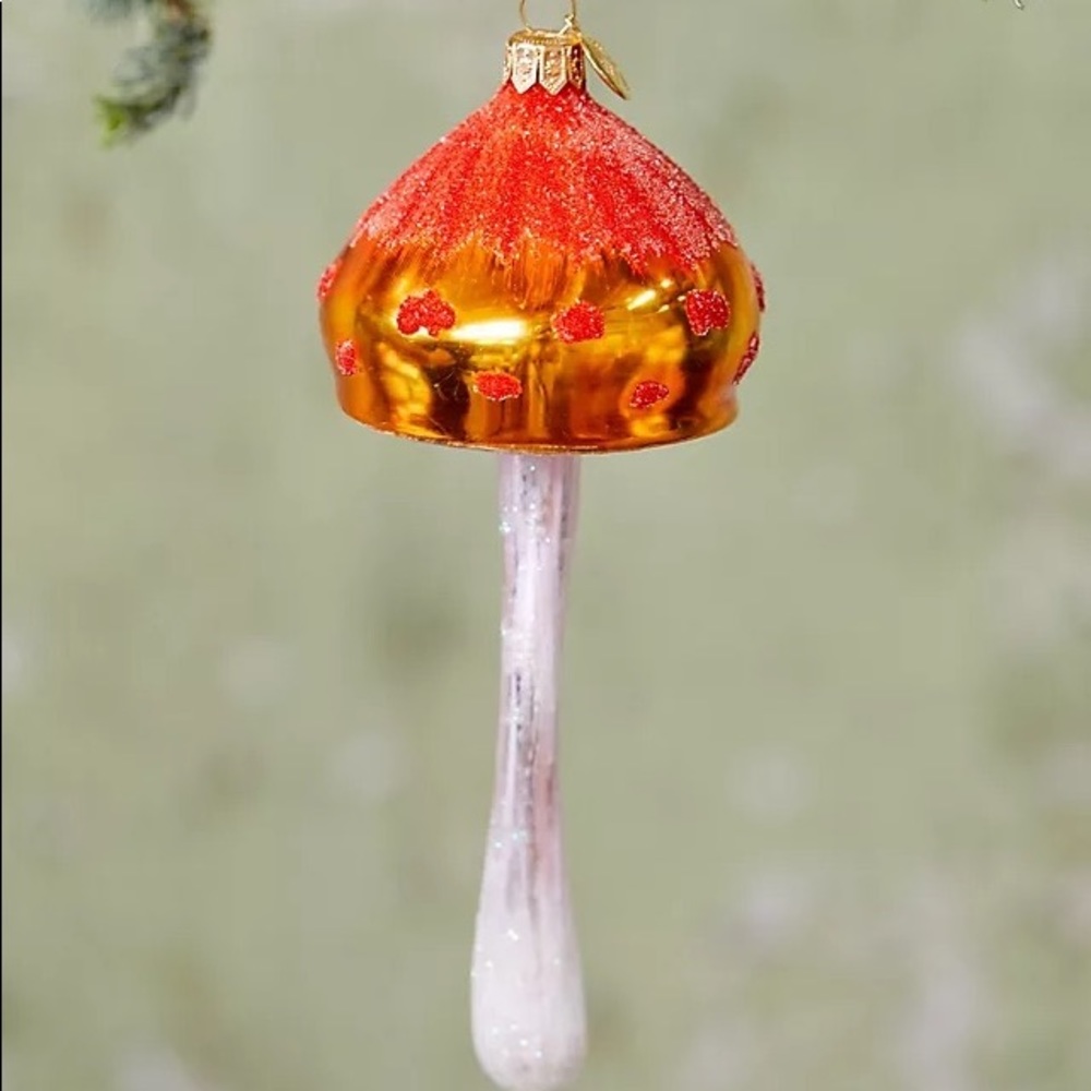 Anthropologie Orange Glass Mushroom Ornament - Picture 6 of 8